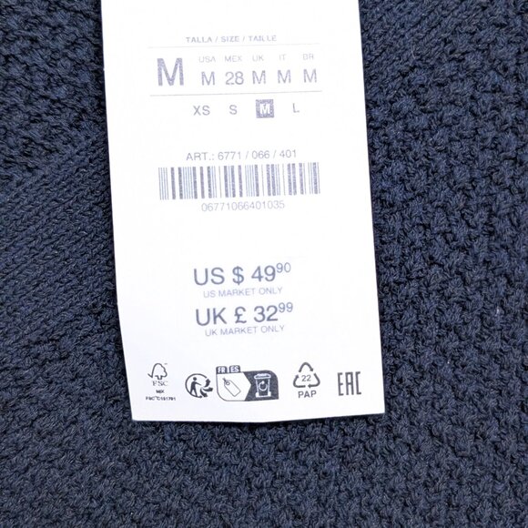 NWT Zara Starfish Button Cardigan Sweater Medium Navy Textured Knit Gold Button - Picture 2 of 6